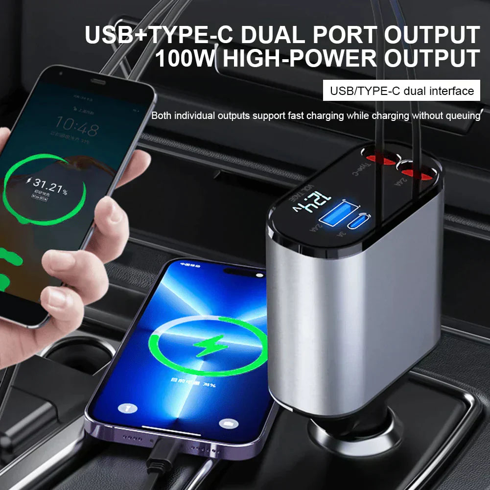 Retractable Car Charger for Quick Device Charging